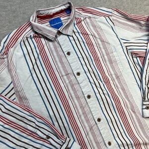 Tommy Bahama Shirt‎ Mens XL Blue Striped Silk Button Up Retro Style Party Beach
